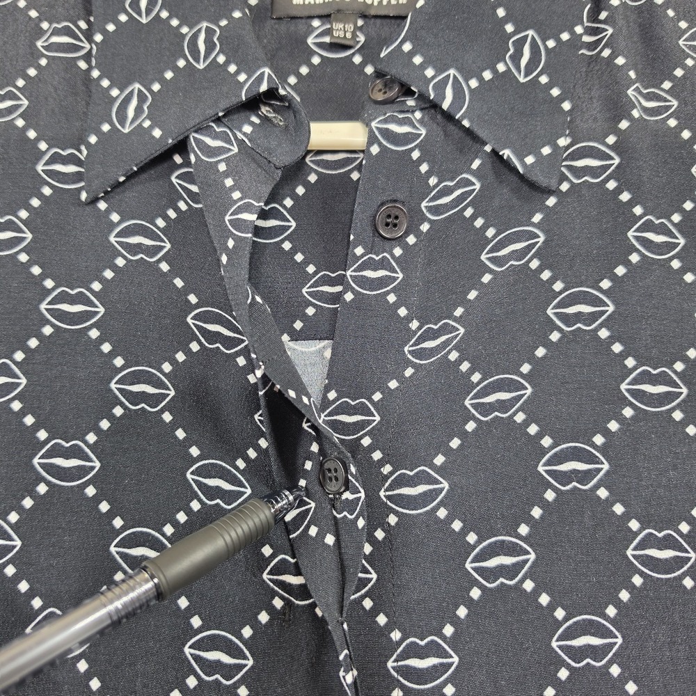 Markus Lupfer Black Lip Print Long Sleeve Top Size 6 Blouse Button Up Pop Art - Picture 6 of 12